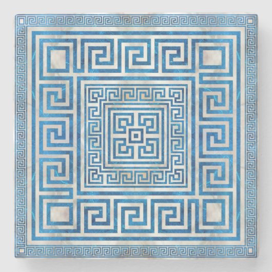 Griekse sleutelversiering - Griekse mander - blauw Stenen Onderzetter (Voorkant)