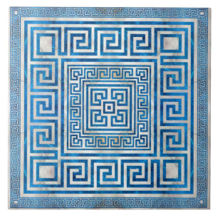 Griekse sleutelversiering - Griekse mander - blauw Tegeltje