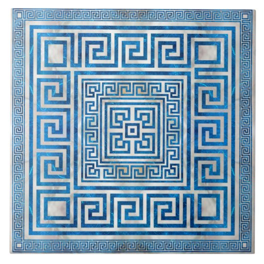 Griekse sleutelversiering - Griekse mander - blauw Tegeltje (Voorkant)