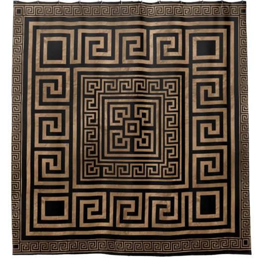 Griekse sleutelversiering - Griekse meander - goud Douchegordijn (Voorkant)