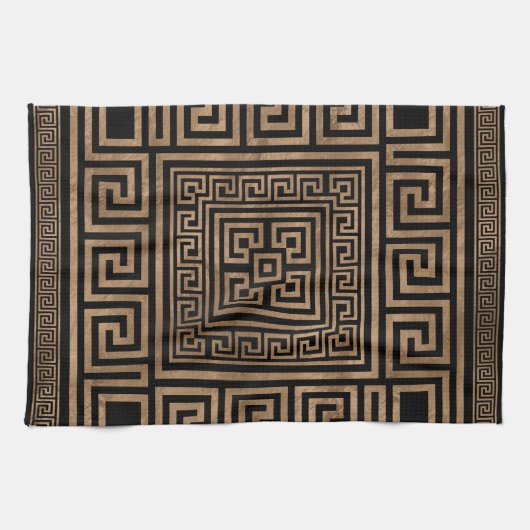 Griekse sleutelversiering - Griekse meander - goud Theedoek (Horizontaal)