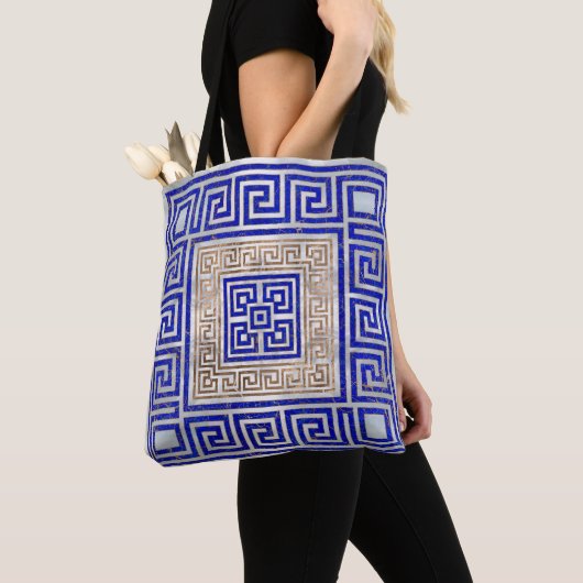 Griekse sleutelversiering - Lapis Lazuli en Gold Tote Bag (Dichtbij)