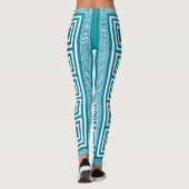 Griekse sleutelversiering - wit op blauwgroen leggings (Achterkant)