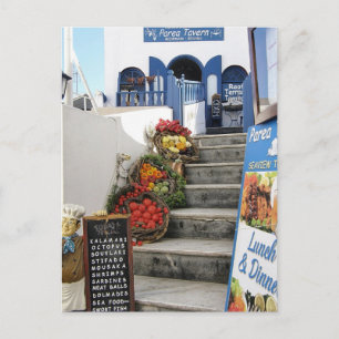 griekse tavern over Santorini, Griekenland Briefkaart
