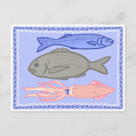 Griekse Taverne Vis Mediterraan Eten Poster Briefkaart