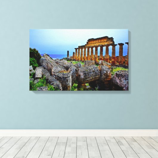 Griekse tempel canvas afdruk (Insitu (Houten vloer))