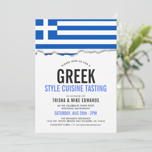 Griekse thema keuken | Party Flag Witte Uitnodigin Kaart (Staand voorkant)