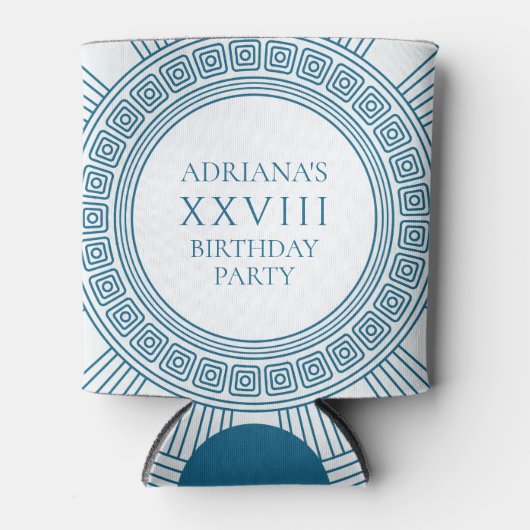 Griekse toga-feestthema met blauwe patroon blikjeskoeler (Voorkant)