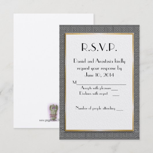 Griekse trouw-RSVP kaart (Voorkant / Achterkant)