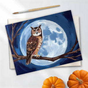 Griekse uil volle maan Halloween Feestdagenkaart