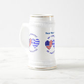 Griekse USA Hearts Land voorouders gepersonaliseer Bierpul (Voorkant links)