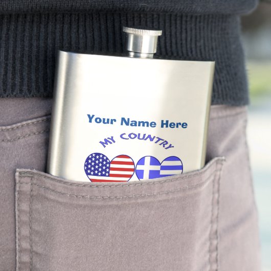 Griekse USA Hearts Land voorouders gepersonaliseer Flacon (Voorbeeld)