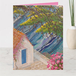 Griekse Vakanties Blauw en Roze Kaart