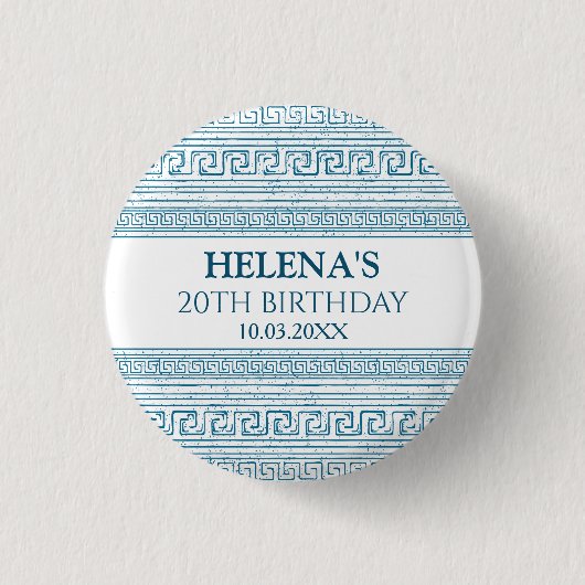 Griekse verjaardagsfeest met blauwe elementen ronde button 3,2 cm (Voorkant)