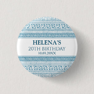 Griekse verjaardagsfeest met blauwe elementen ronde button 3,2 cm