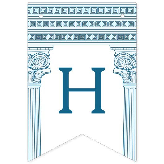 Griekse verjaardagsfeest met tempelzuilen in blauw vlaggetjes (Tweede vlag)