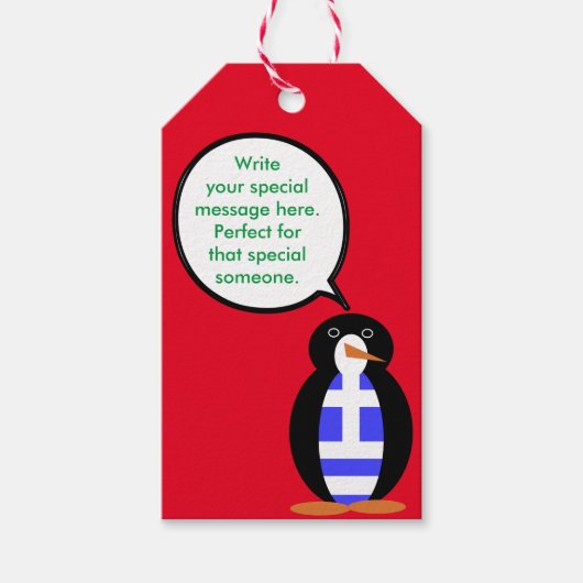 Griekse vlag aan het woord Ms Penguin gepersonalis Cadeaulabel (Voorkant)