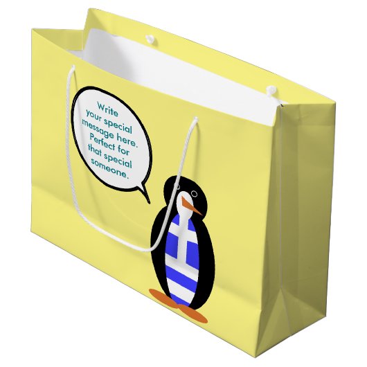 Griekse vlag aan het woord Ms Penguin gepersonalis Groot Cadeauzakje (Voorkant Gekanteld)