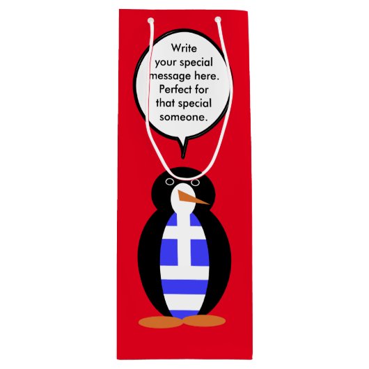 Griekse vlag aan het woord Ms Penguin gepersonalis Wijn Cadeautas (Voorkant)