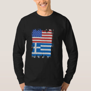 Griekse Vlag Amerika VS Griekse Roots Hellenen Gri T-shirt
