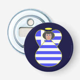 Griekse vlag Black Hair Button Flesopener