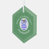 Griekse vlag Black Haire Angel Year Naam Hexagon Glas Ornament (Voorkant links)