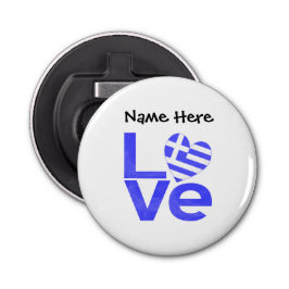 Griekse vlag — Hart Blue LOVE met Jouw naam Button Flesopener