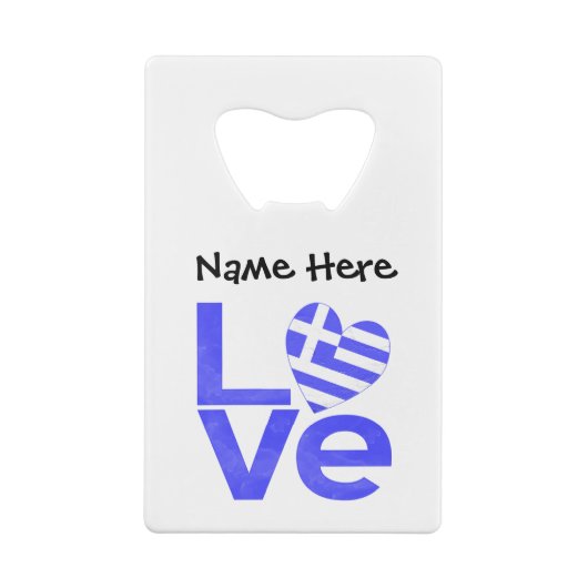 Griekse vlag — Hart Blue LOVE met Jouw naam Creditkaart Flessenopener (Achterkant)