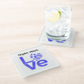 Griekse vlag — Hart Blue LOVE met Jouw naam Glazen Onderzetter (Schuin)