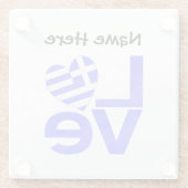 Griekse vlag — Hart Blue LOVE met Jouw naam Glazen Onderzetter (Achterkant)