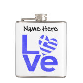 Griekse vlag — Hart Blue LOVE met Jouw naam Heupfles (Voorkant)