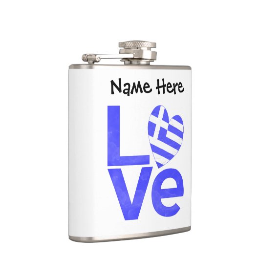 Griekse vlag — Hart Blue LOVE met Jouw naam Heupfles (Rechts)