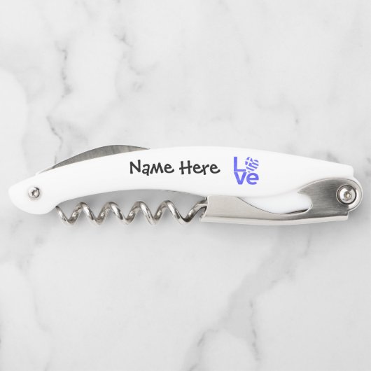 Griekse vlag — Hart Blue LOVE met Jouw naam Kurkentrekker (Achterkant)