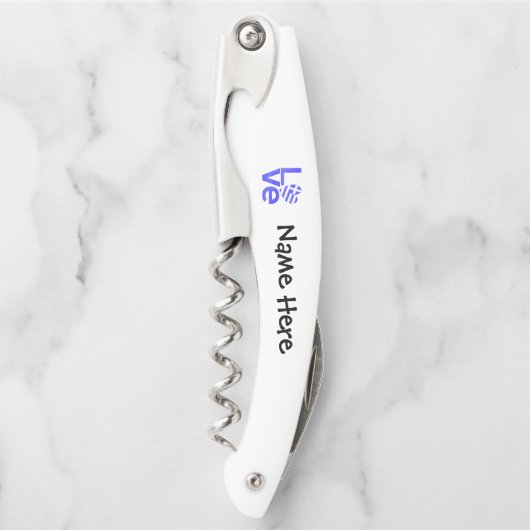 Griekse vlag — Hart Blue LOVE met Jouw naam Kurkentrekker (Voorkant)