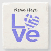 Griekse vlag — Hart Blue LOVE met Jouw naam Stenen Onderzetter (Voorkant)