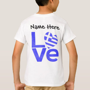 Griekse vlag — Hart Blue LOVE met Jouw naam T-shirt