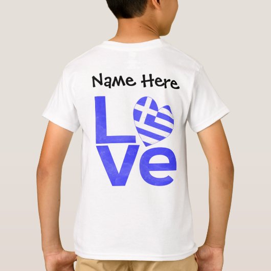 Griekse vlag — Hart Blue LOVE met Jouw naam T-shirt (Achterkant)