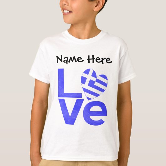 Griekse vlag — Hart Blue LOVE met Jouw naam T-shirt (Voorkant)