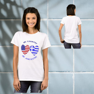 Griekse Vlag Harten Vlag VS Mijn Land Mijn Afkomst T-shirt