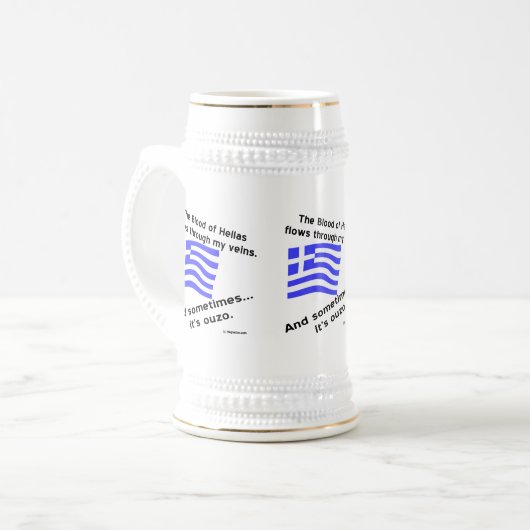 Griekse vlag Hellas Bloed en Ouzo Drie keer Bierpul (Voorkant links)