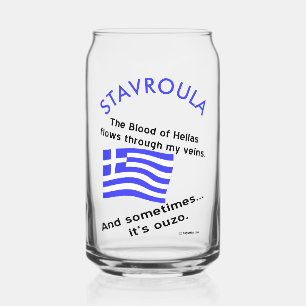 Griekse vlag Hellas Bloed en Ouzo en Naam Blikvorm Glas