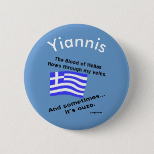 Griekse vlag Hellas Bloed en Ouzo en Naam Ronde Button 5,7 Cm