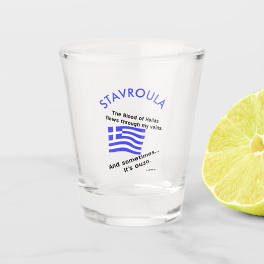 Griekse vlag Hellas Bloed en Ouzo en Naam Shot Glas (Voorkant)