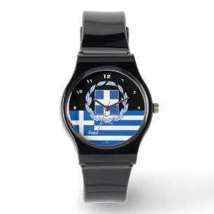 Griekse vlag horloge, Embleem, Griekenland / sport Horloge