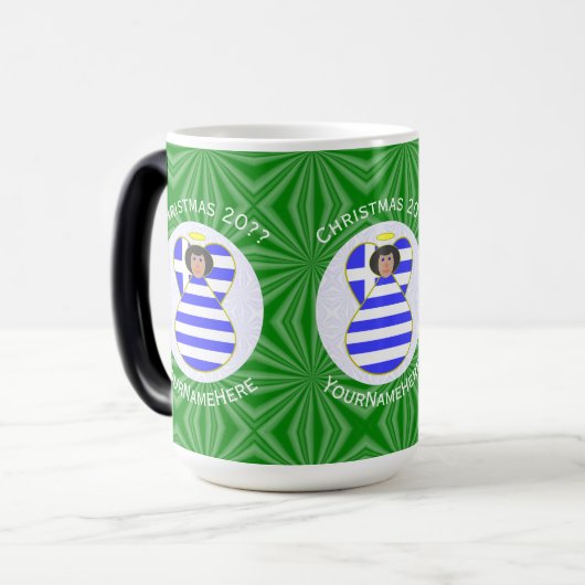 Griekse vlag kerst zwart haar engel personaliseren magische mok (Voorkant links)