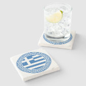 griekse vlag met grieks sleutelpatroon stenen onderzetter (Zijkant)