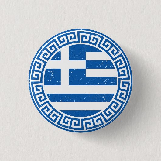 griekse vlag met griekse sleutel patroon ontwerp B Ronde Button 3,2 Cm (Voorkant)
