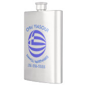 Griekse vlag met naam, telefoonnummer, bericht flacon (Links)