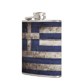 Griekse vlag op oude houten graan heupfles (Links)