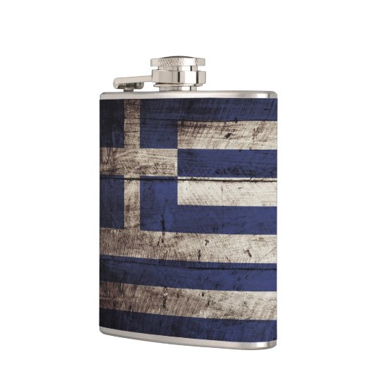Griekse vlag op oude houten graan heupfles (Links)
